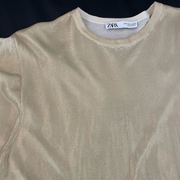 Zara Gold Metallic Knit Top Size S - Picture 3 of 3